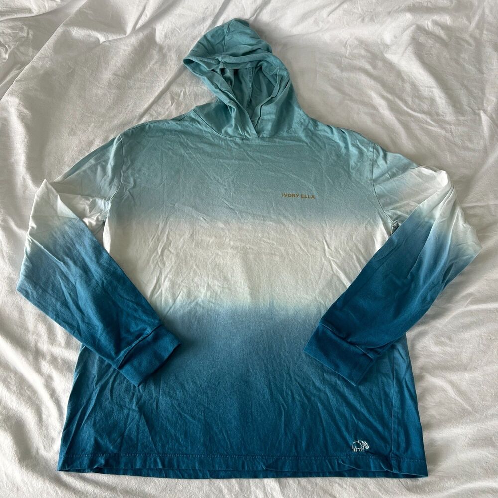 Ivory Ella Blue Ombre Long Sleeve Hooded Shirt, Size S